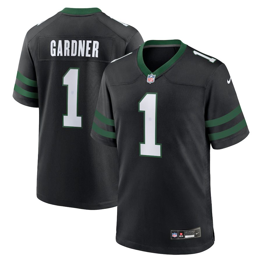 Men New York Jets 1 Ahmad Sauce Gardner Nike Legacy Black Alternate Game NFL Jersey